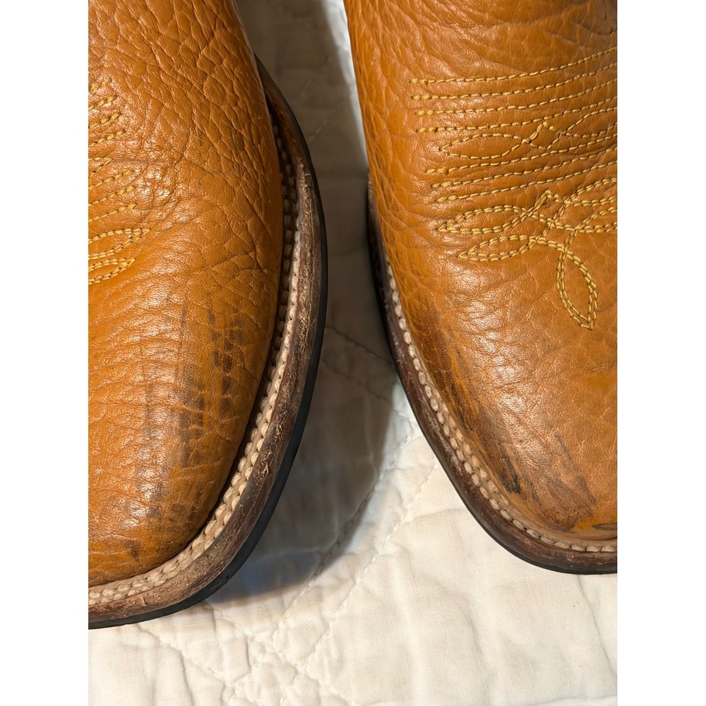 Alfa Western Boots Men 9.5 Wide 2EE Brown Navy Blue Square Toe Cowboy Leather - Picture 5 of 8